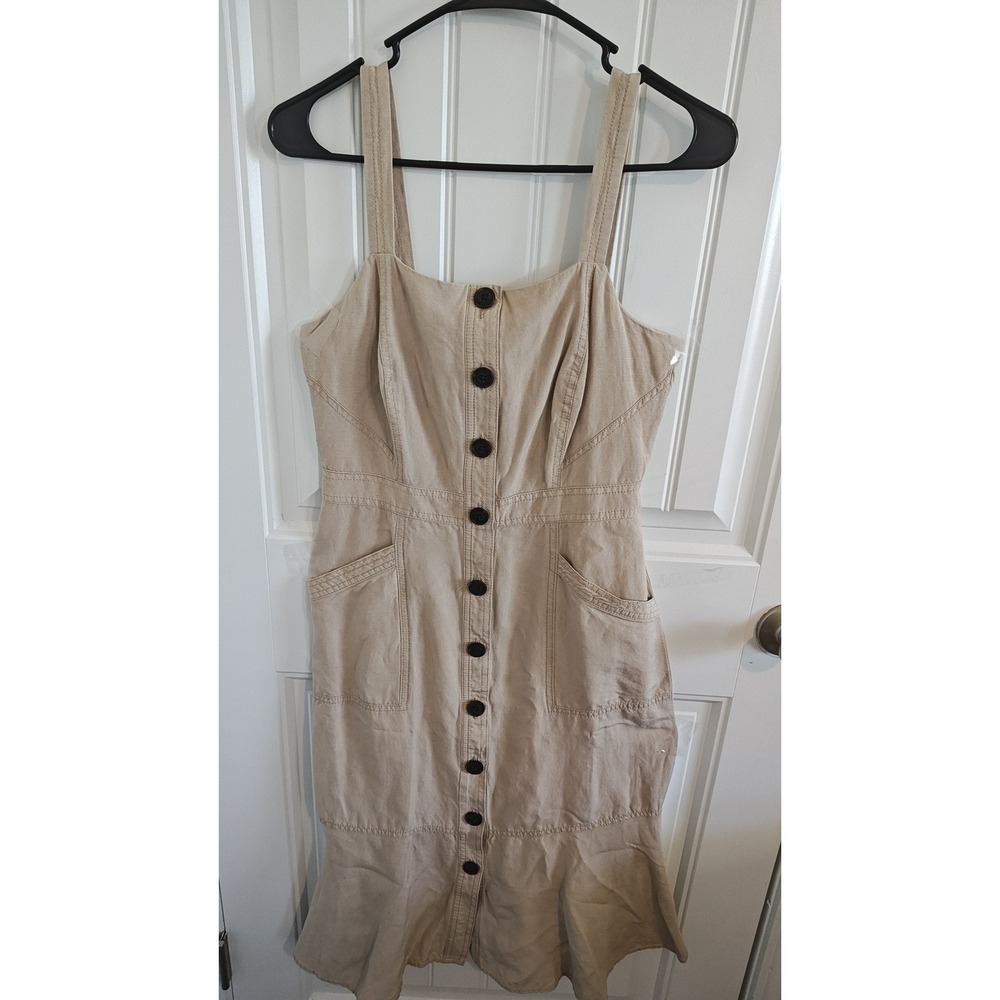 Womens Size 4 Banana Republic Safari Utility Linen Blend Midi Dress Beige Exc